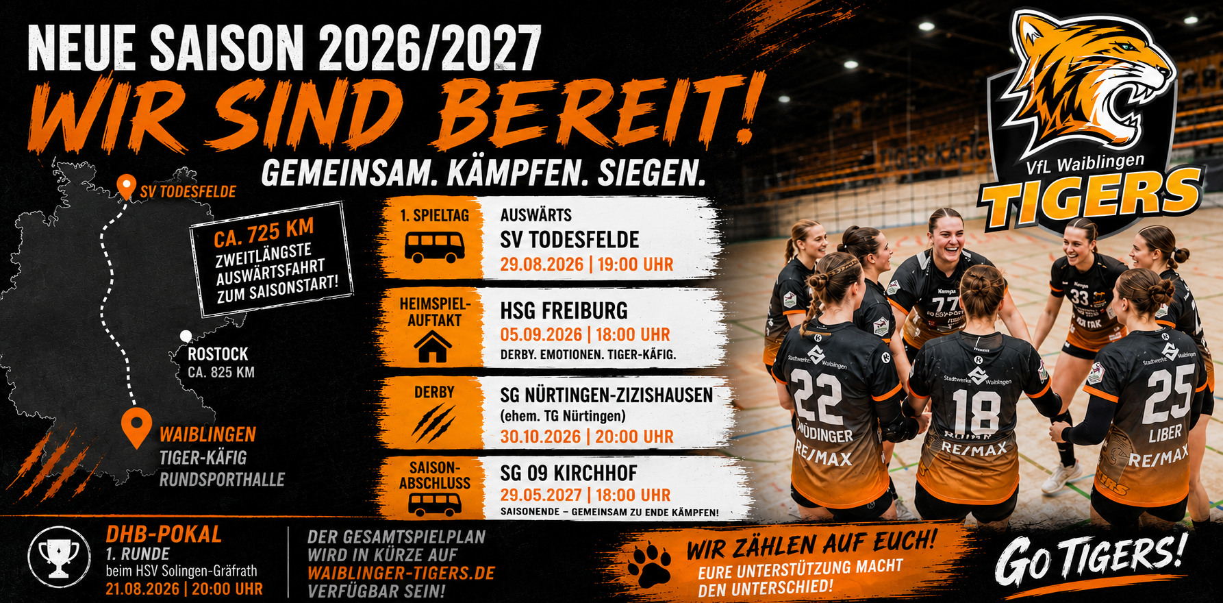 Die TIGERS starten mit der zweitlängsten Auswärtsfahrt in die neue Saison 2026/2027!